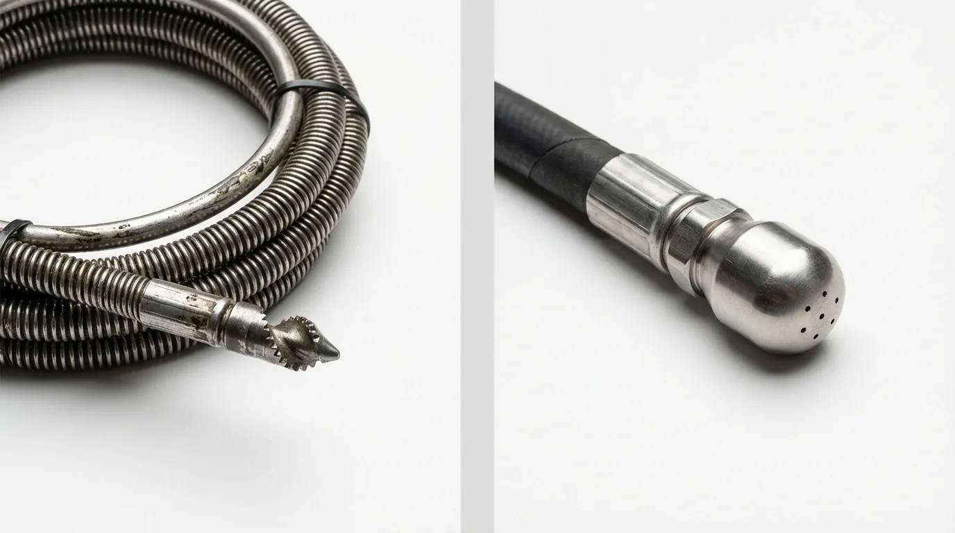 Drain snake cable and hydro jetting nozzle used for drain cleaning in Depoe Bay, OR